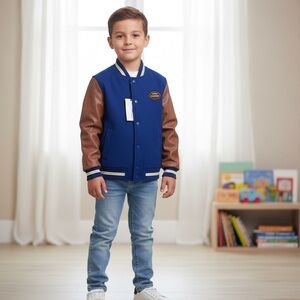 Blue and Tan Varsity Jacket with Patch